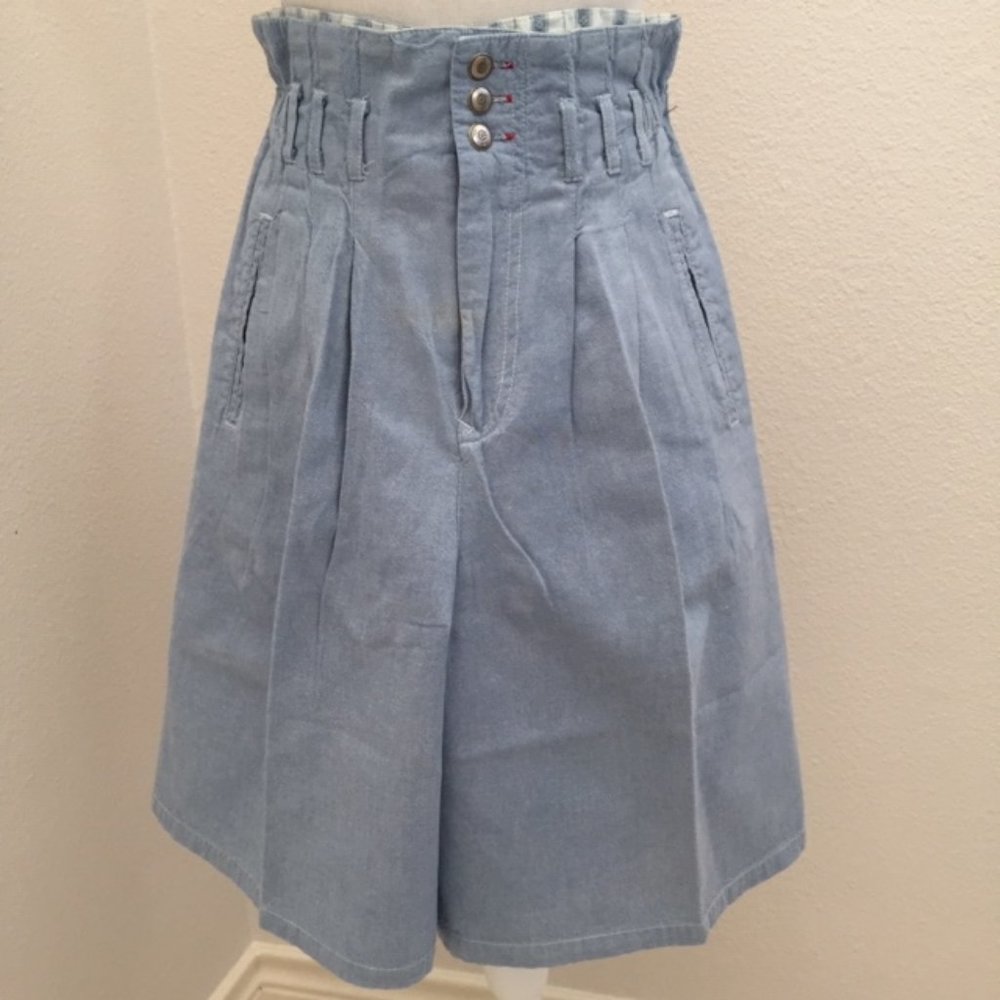Vintage Chambray Paper Bag Waist Shorts